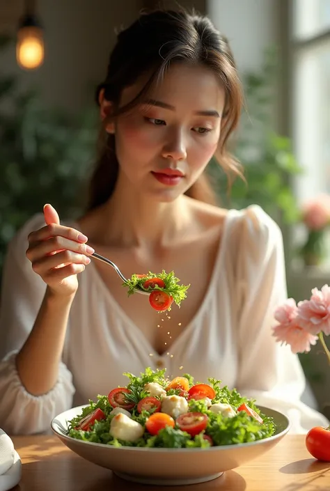 Woman eating salad 