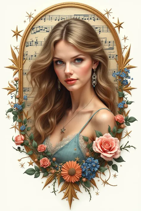 Create a logo for a blog about Taylor Swift , This includes objects that allude to your life, music and more , Make it crea...