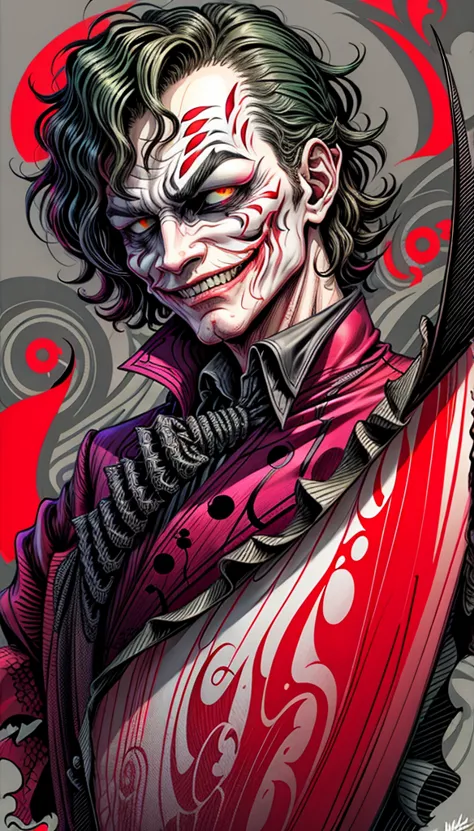 joker in the style of 0mib, illustrator, masterpiece, high quality, 8k, high resolution, high detailed, smile