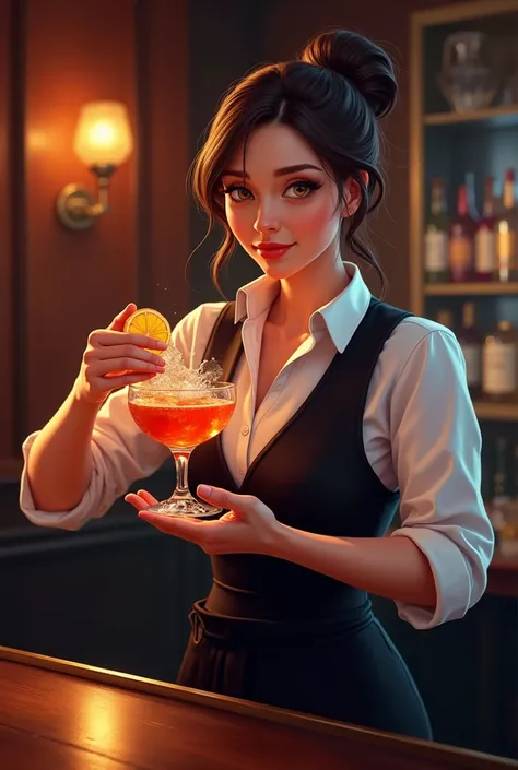 Make a poster of a bartender offering a drink