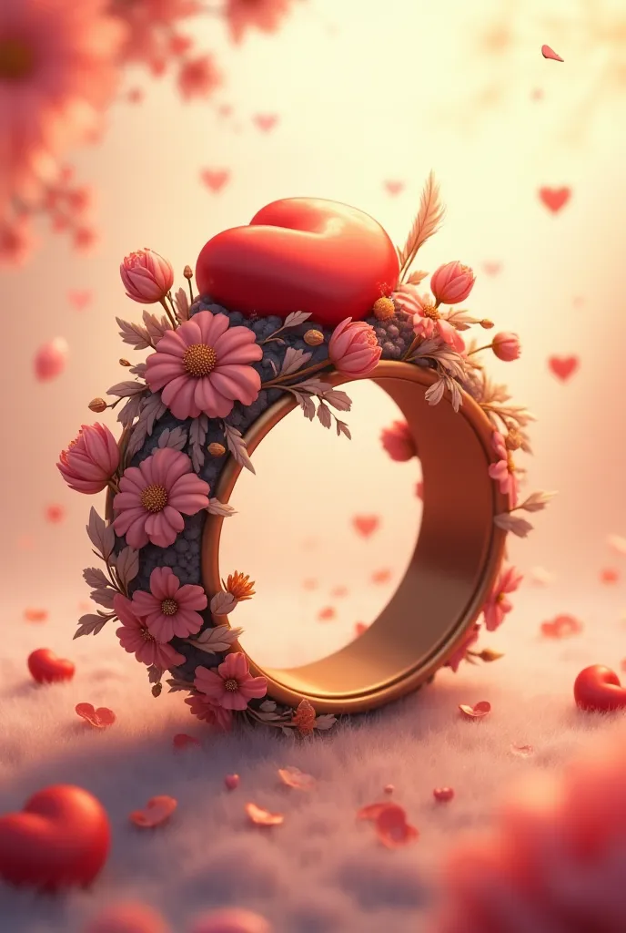 brown and red and black cute  customized  animation  ring with flowers and feathers  heart  photo  love anime couple  photo