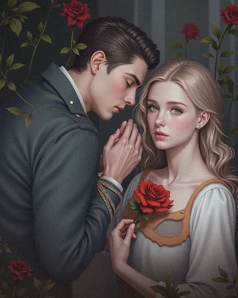 The girl has brown hair hazel eyes the guy has dark brown hair green eyes