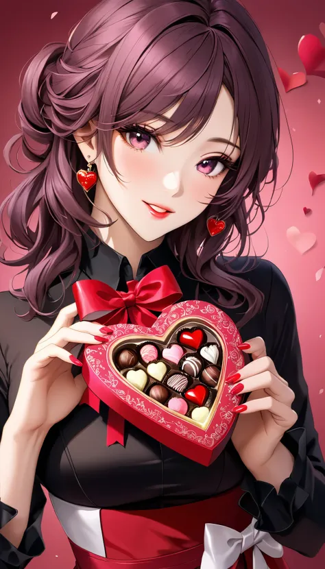 Ultra High Resolution Portraits , adult woman, attractive give you, beautiful Valentine's chocolates, Premium and fine, charm p...