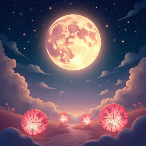 Divine light, shining stars, a wholesome loving moon, paper wheels, pink moonbeams.
