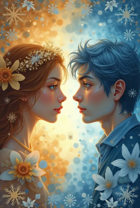 Create a cover for Wattpad , Where a fairy girl from the summer kingdom and on the other side a boy from the winter kingdom app...