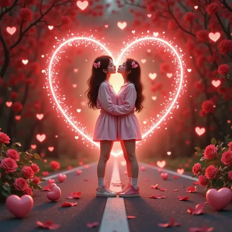 Arafad Girl Standing in the middle of the road with a heart-shaped light, girl in love , conceptual art of love , Unanswered ...