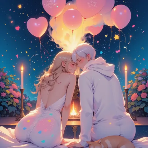 ultra detailed, absolutely resolution, masterpiece.
couples sitting shoulder to shoulder in front of a fireplace (the man's fac...