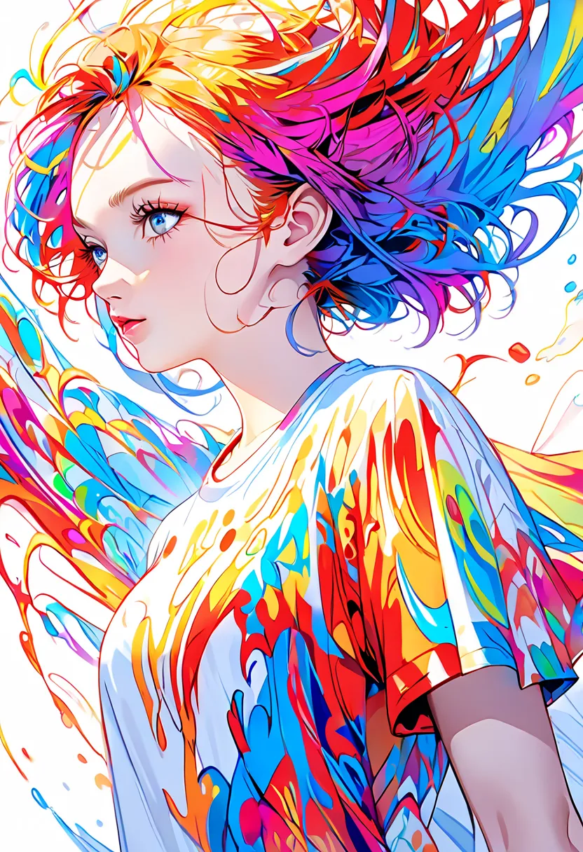 Close-up Vibrant Color Painting Fantasy Sketch Imagine Drawing Art T-Shirt (((White background only) (by Karen Griffiths White b...