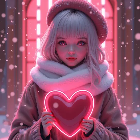 score_9, score_8_ up, score_7_ up、 best detail、 1girl , pretty face、Baby Face, heart in pink neon color、((( best composition、...