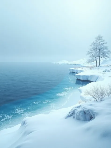 a blue ocean and snow