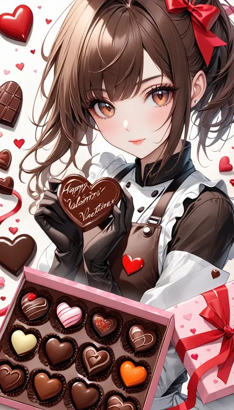 Ultra High Resolution, ((ADULT WOMAN HANDING YOU VALENTINE'S DAY CHOCOLATE ), Alone, COOL BOYISH FEMALE , Rock punk style appea...