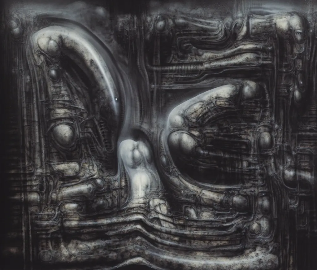 DARK BLACK COLORS. Giger_style, H. R. Giger's g1g3r, , Giger_style. Please reproduce the original image as accurately as possibl...