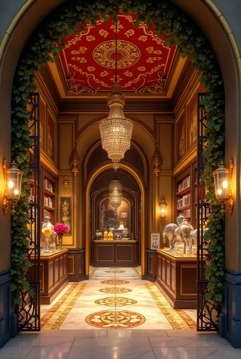 Design a retail store inspired by Disney’s ‘Beauty and the Beast,’ capturing the film’s magical and romantic atmosphere. The sto...
