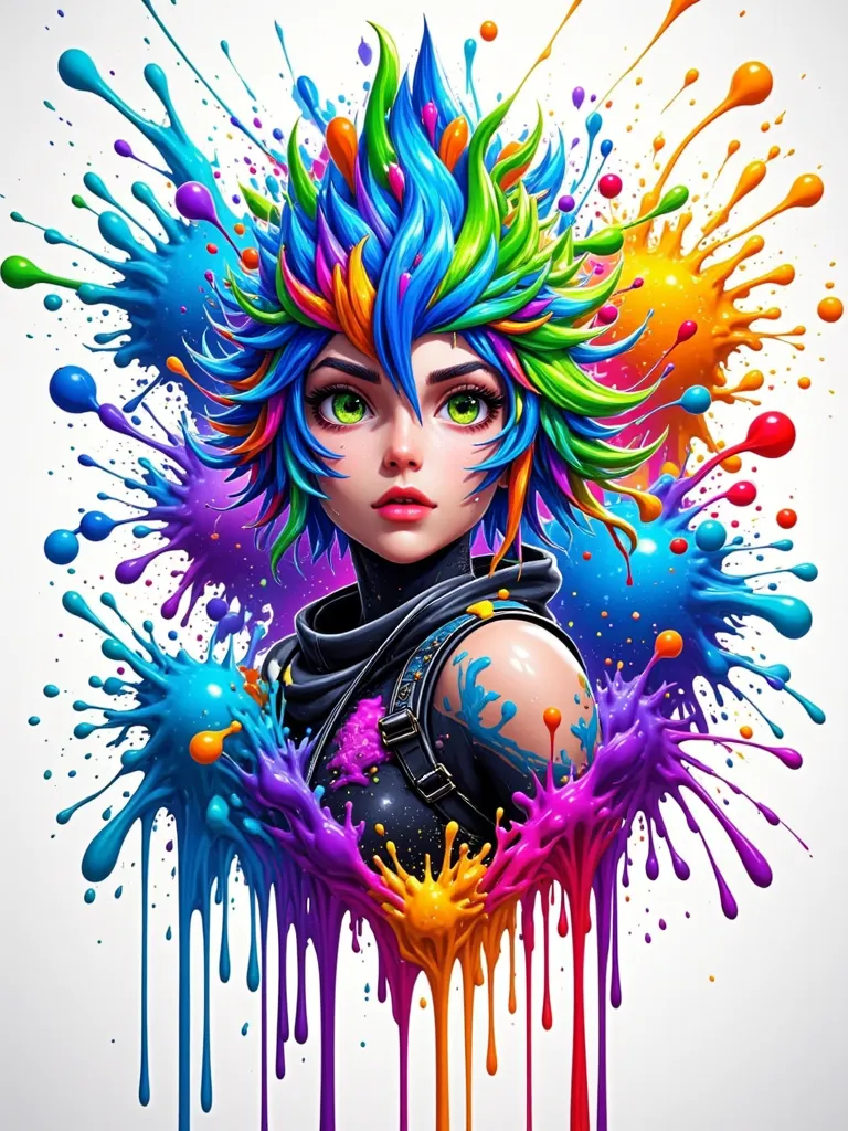 1girl, solo, splash art, Fortnite style, portrait poster, ((White background)), ((Colorful ink splash style:1.5)), contour,Super...