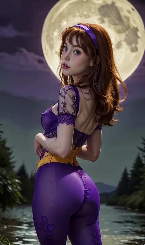 Daphne Blake super thick red hair、、8K, 4k,  ,      High resolution : 1.2),flicker、an exposed breast、cute anime face、     rosy ch...