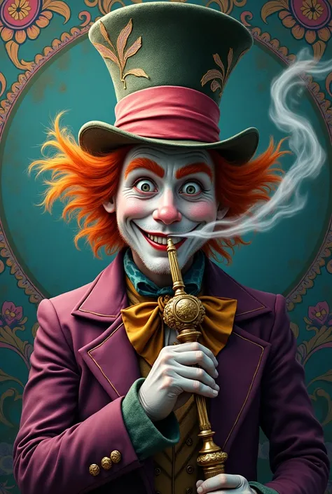 Mad Hatter smiling
Hookah and mandala background