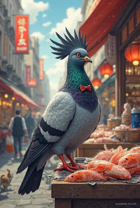 A sexy male pigeon that sells one pound fish