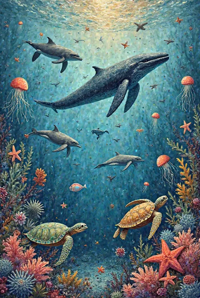 Under the water world Elements Dolphin,whale, turtle, jellyfish, starfish Po is easier for batik

