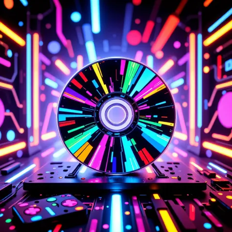 A disk with bright lights background transparent, Theme: PC Games C# Developer, very good details