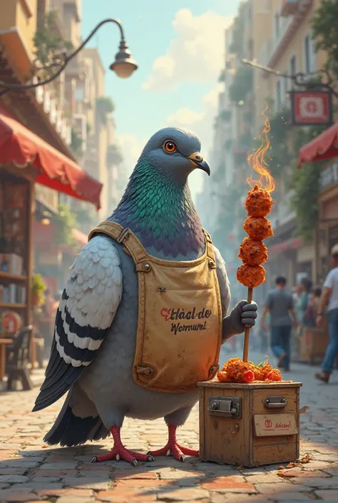 A pigeon selling kebab