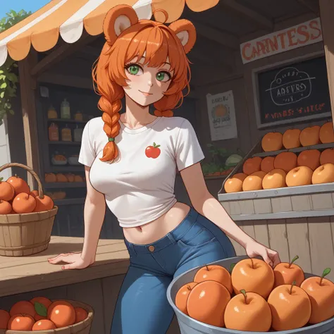 (Masterpiece) (High Detail) (High Res) A short curvy slim Humanoid red_panda Female with tanned human skin and bright green eyes...