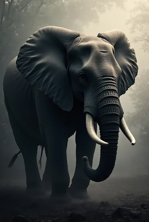 A monogram made with the head of an elephant in shadow