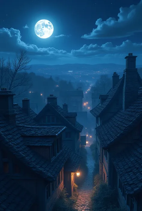 He saw the roofs shining under the moonlight
