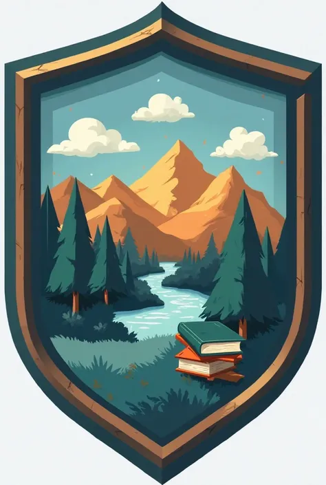 Create a shield for Julio Abasto Flora's educational unit and make it modern where you can refer to a book and the mountains and...