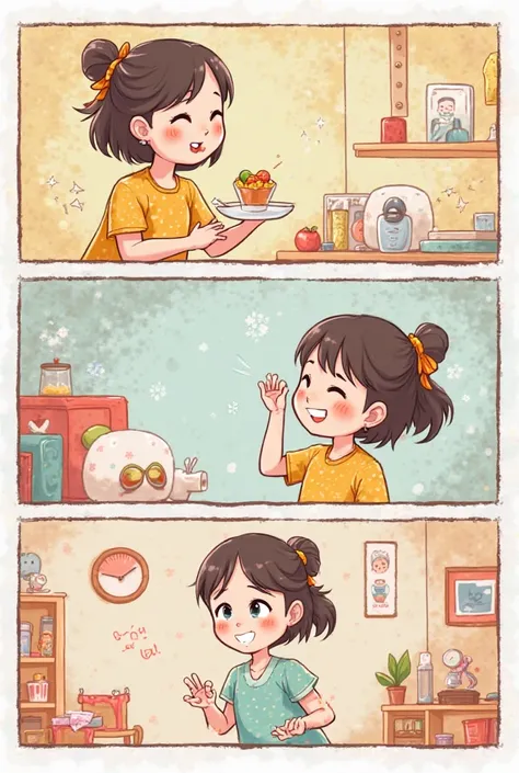 Create a routine comic with 5 parts for girls