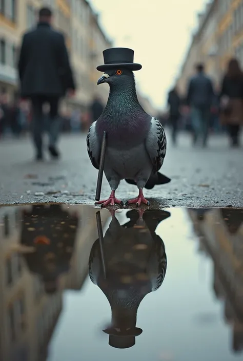 This picture is a little complex for me to describe. first the will be a pigeon that has a reflection below him. the pigeon will...