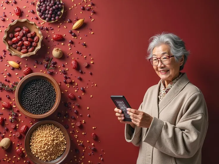 horizontal poster , Chinese style,On the left are wolfberries、Black rice、Red dates and other ingredients and Chinese medicine b...