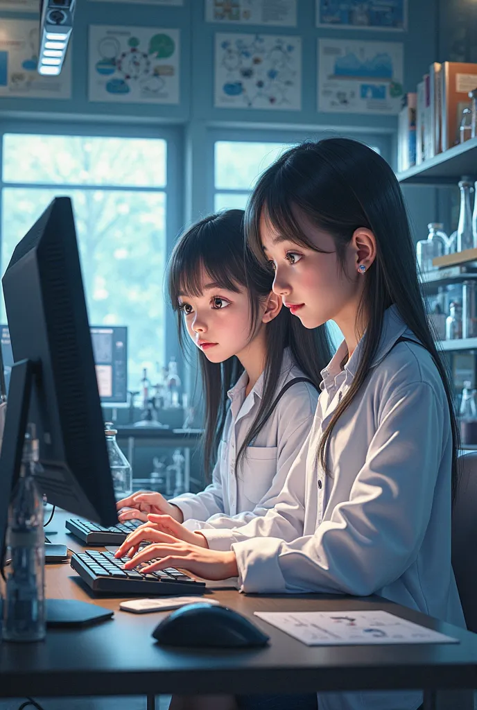 girls  used the computer in lab