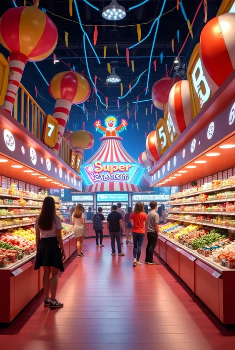 A CARNIVAL-THEMED YOUTH SUPER MARKET WITH THE NAME SUPER JOVEM