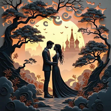 A beautiful and artistic paper composition with the image of a couple of lovers under the text: "Black Love", made in an elegant...