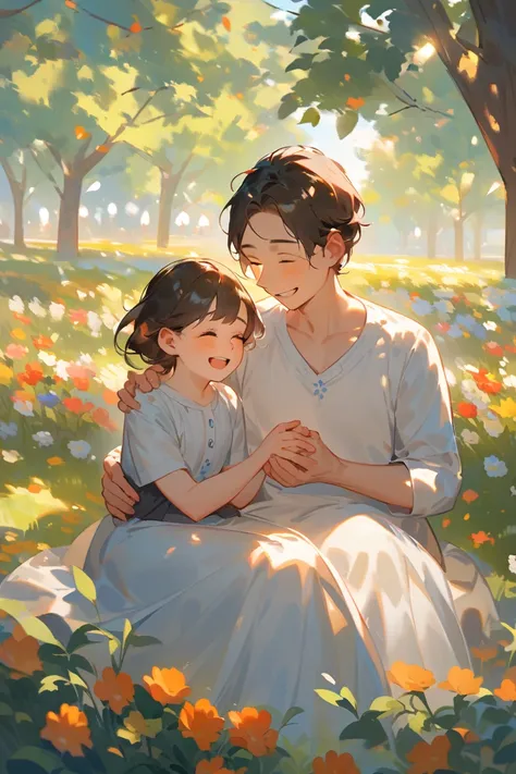 A young man with his son and daughter