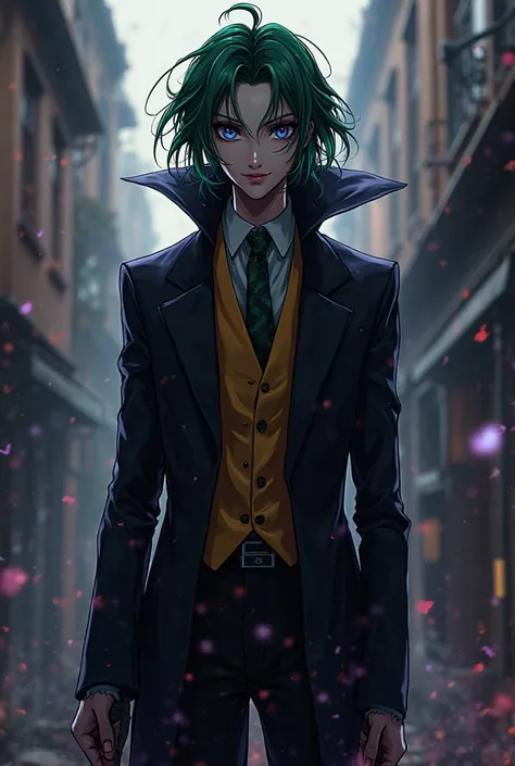Generate the image of an anime-style character black joker 1. 65 tall