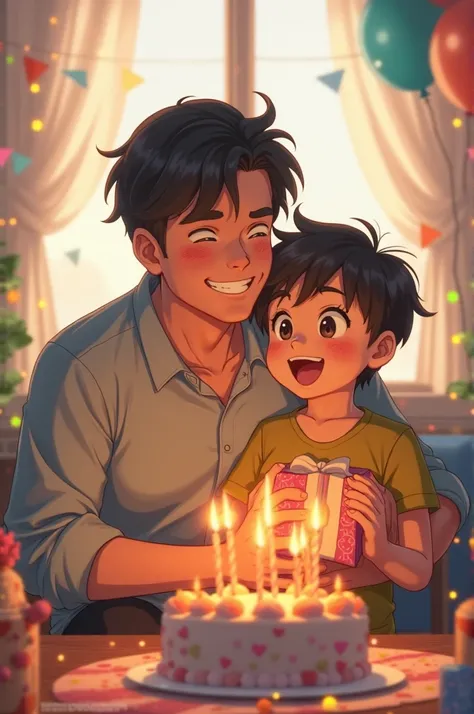 Make anime father and boy and its boy birthday