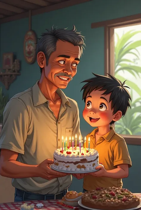 Make anime father and boy and its boy birthday they're poor like in the Philippines anime