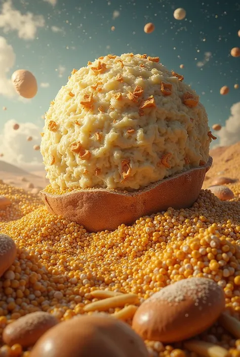 A realistic planet made of typical foods from the United States