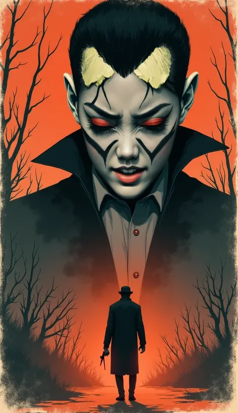 hand-illustrated vintage poster for an old horror movie about vampires, evoking a sense of eerie foreboding, with a cinematic k...