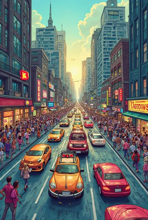 Images of streets with heavy traffic in rush hour are cartoonish