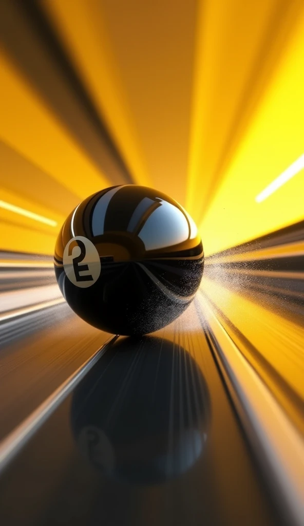 Generate an image of billiard ball races against the background of a track in yellow colors, black and white, Make it realistic...