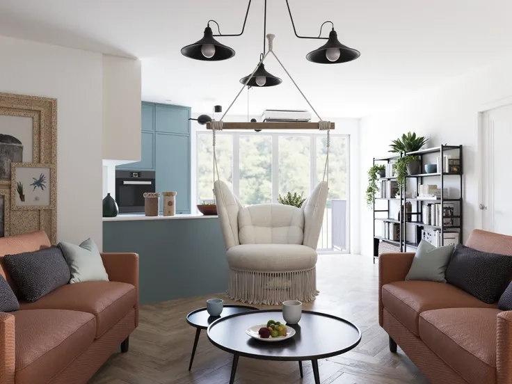 Replace the swing with armchair in red, green or dark blue whichever suits the picture best