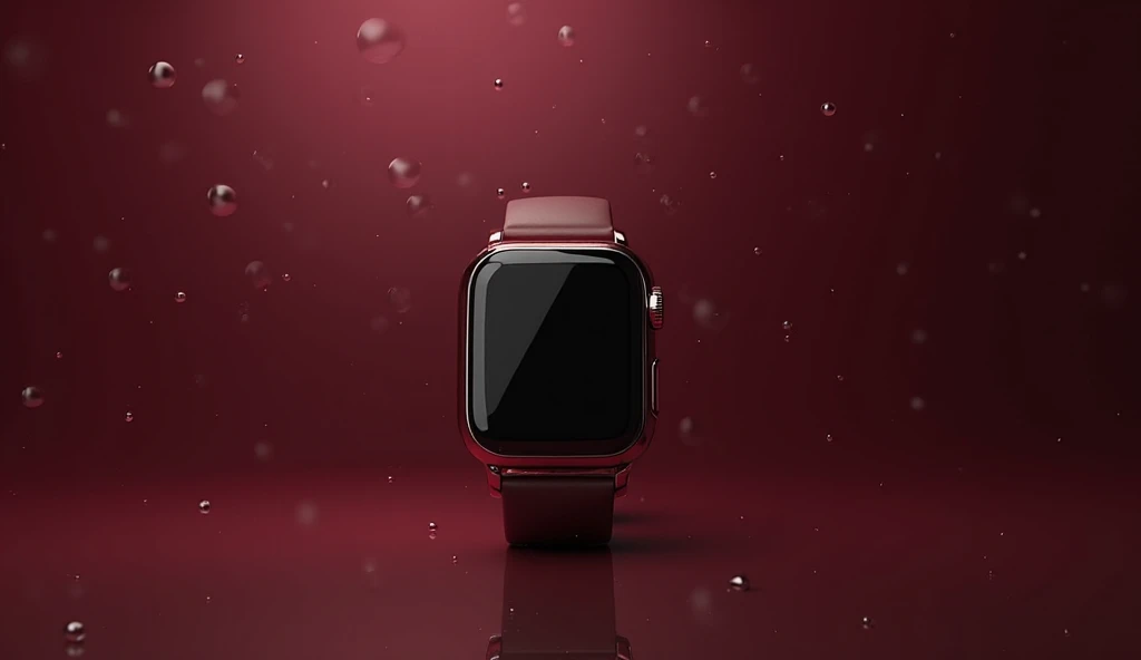 "A sleek, modern eCommerce promotional banner featuring a luxurious smartwatch. The background is deep maroon with subtle white ...