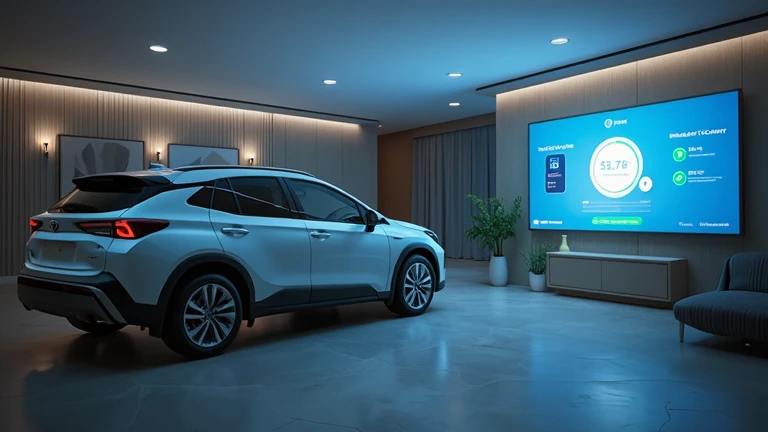 A dynamic ultra-HD 8K shot captures the Toyota Corolla Cross 2025 seamlessly integrating with a smart home system. The owner, us...