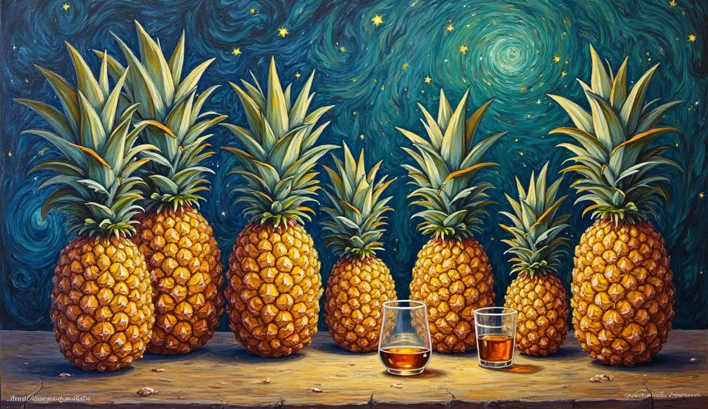 Vincent van Gogh style pineapples whiskey 