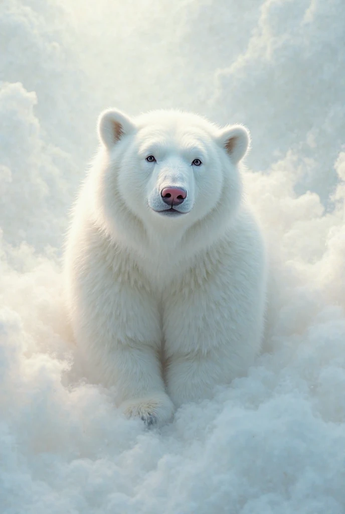 White bear with pink ears pink muzzle coming out smoke from behind him soft skin