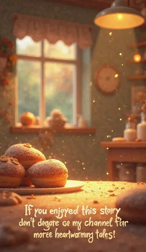 A warm and inviting bakery scene with a soft, golden glow. The text "(If you enjoyed this story, don’t forget to subscribe to my...