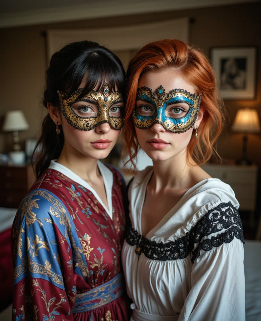 (Super wide angle shot:3.5),  two girls, one with black hair, (dark brown eyes ) from Iran with Persian appearance, eyeliner, so...