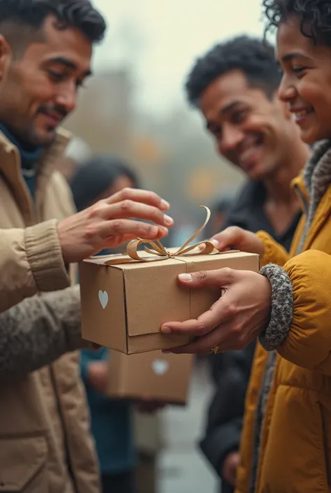 An image of a hand delivering a donation box (Clothes,books) and another receiving it with gratitude.
